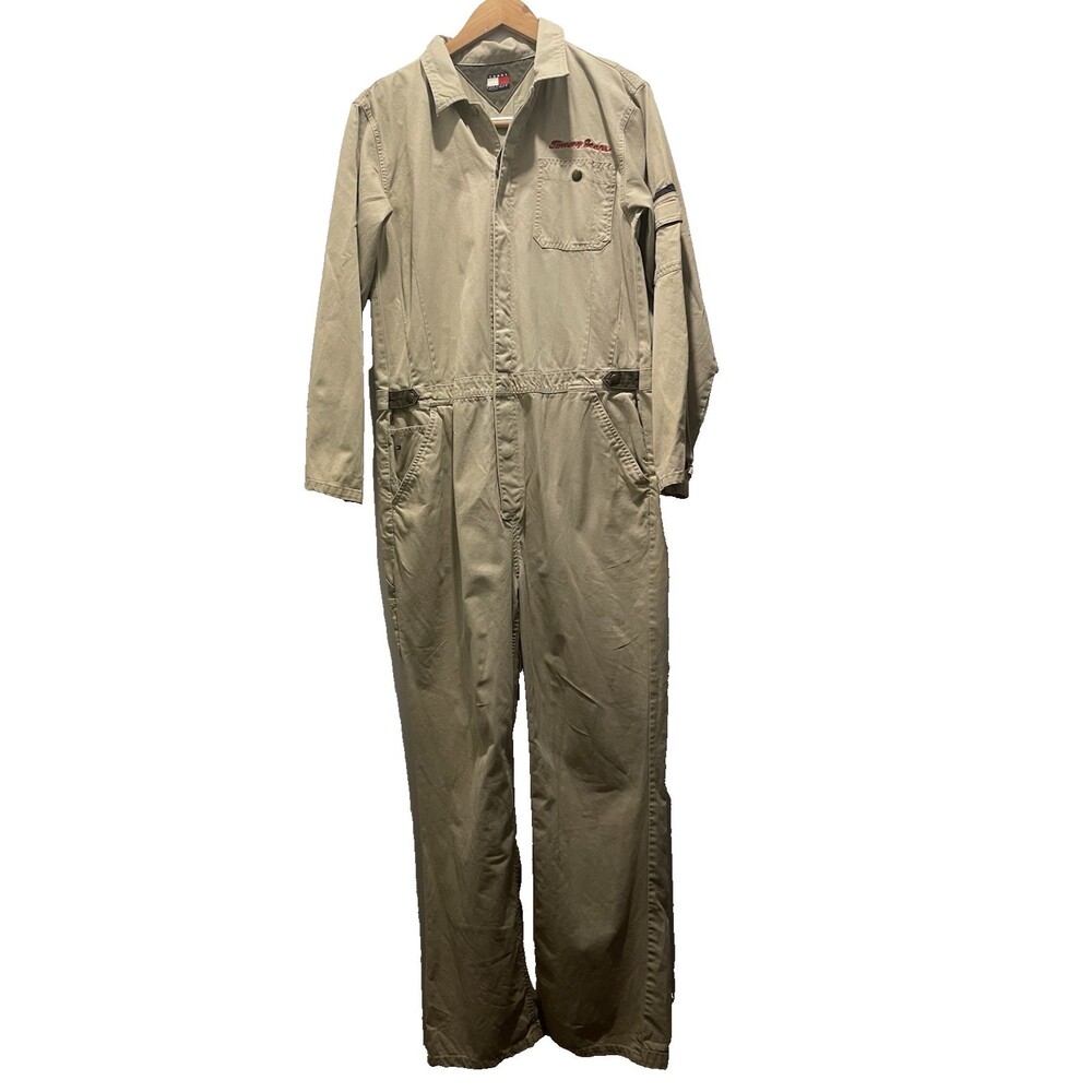 Vtg 2002 Tommy Hilfiger Jeans Racing Mechanic/Pit-Crew Khaki Coveralls XL Cotton